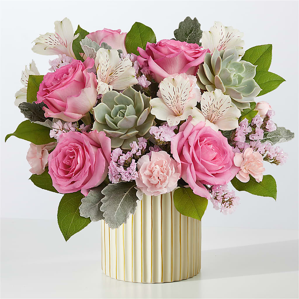 Dusty Rose Bouquet with Ivory Vase – HARRY'S FLOWERS, Victoria BC