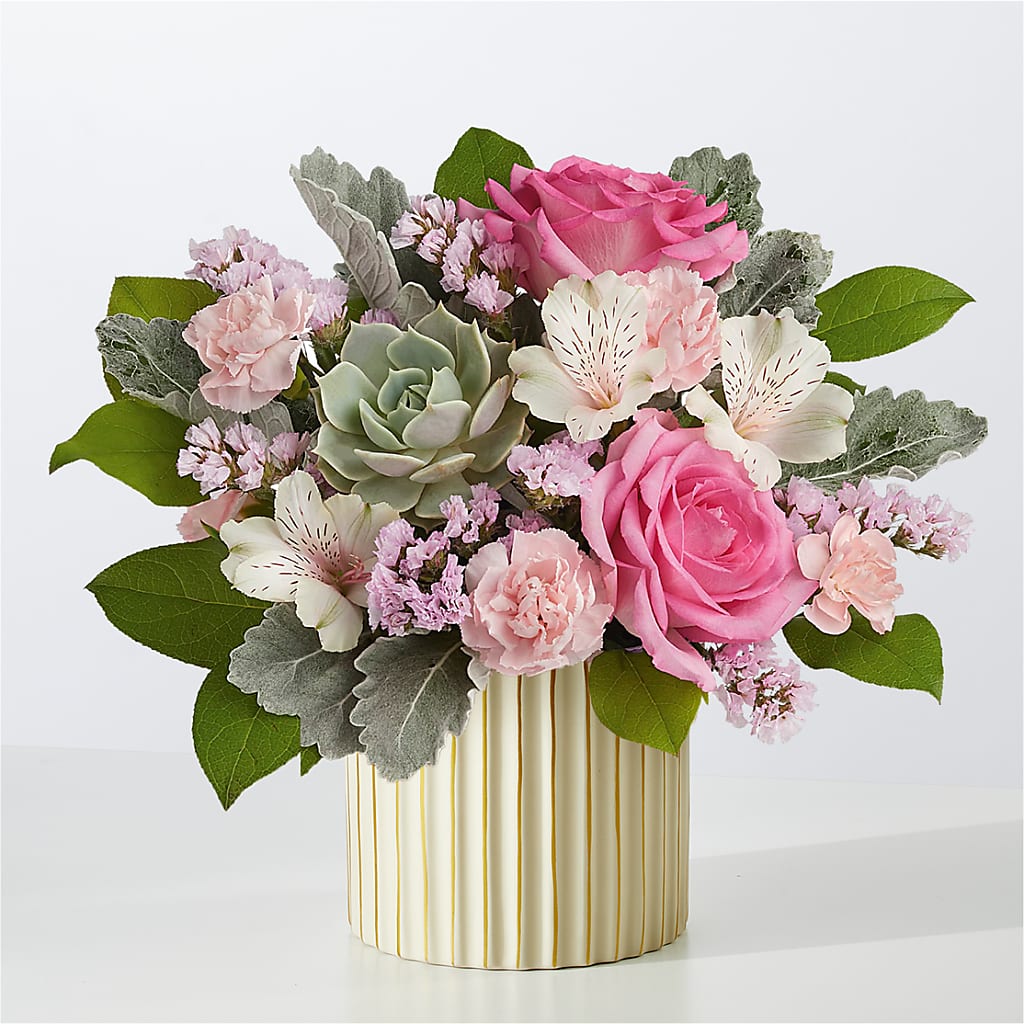 Dusty Rose Bouquet with Ivory Vase – HARRY'S FLOWERS, Victoria BC