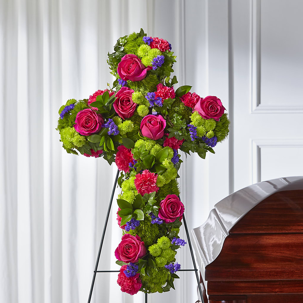 Tribute Rose Floral Cross – HARRY'S FLOWERS, Victoria BC