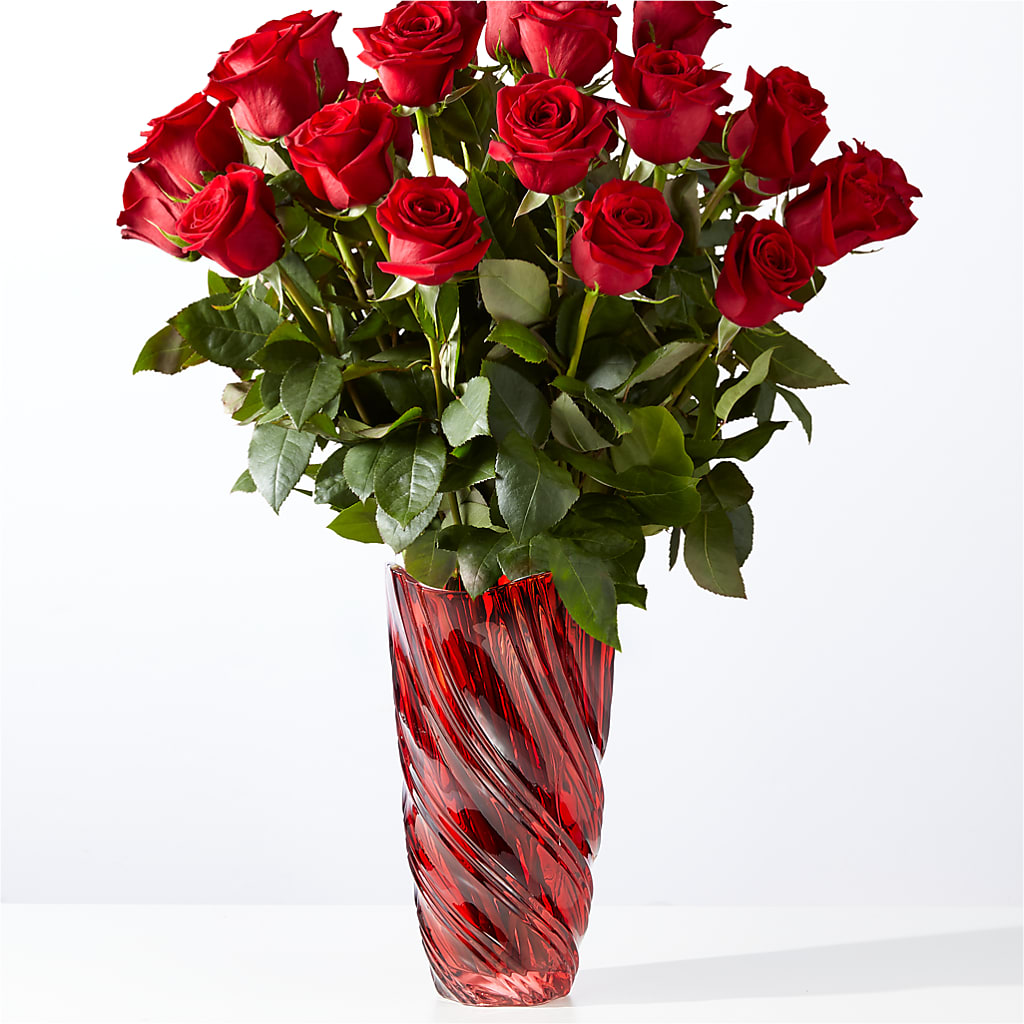 Classic Love Red Rose Bouquet with Luxe Swirl Vase – HARRY'S FLOWERS, Victoria BC