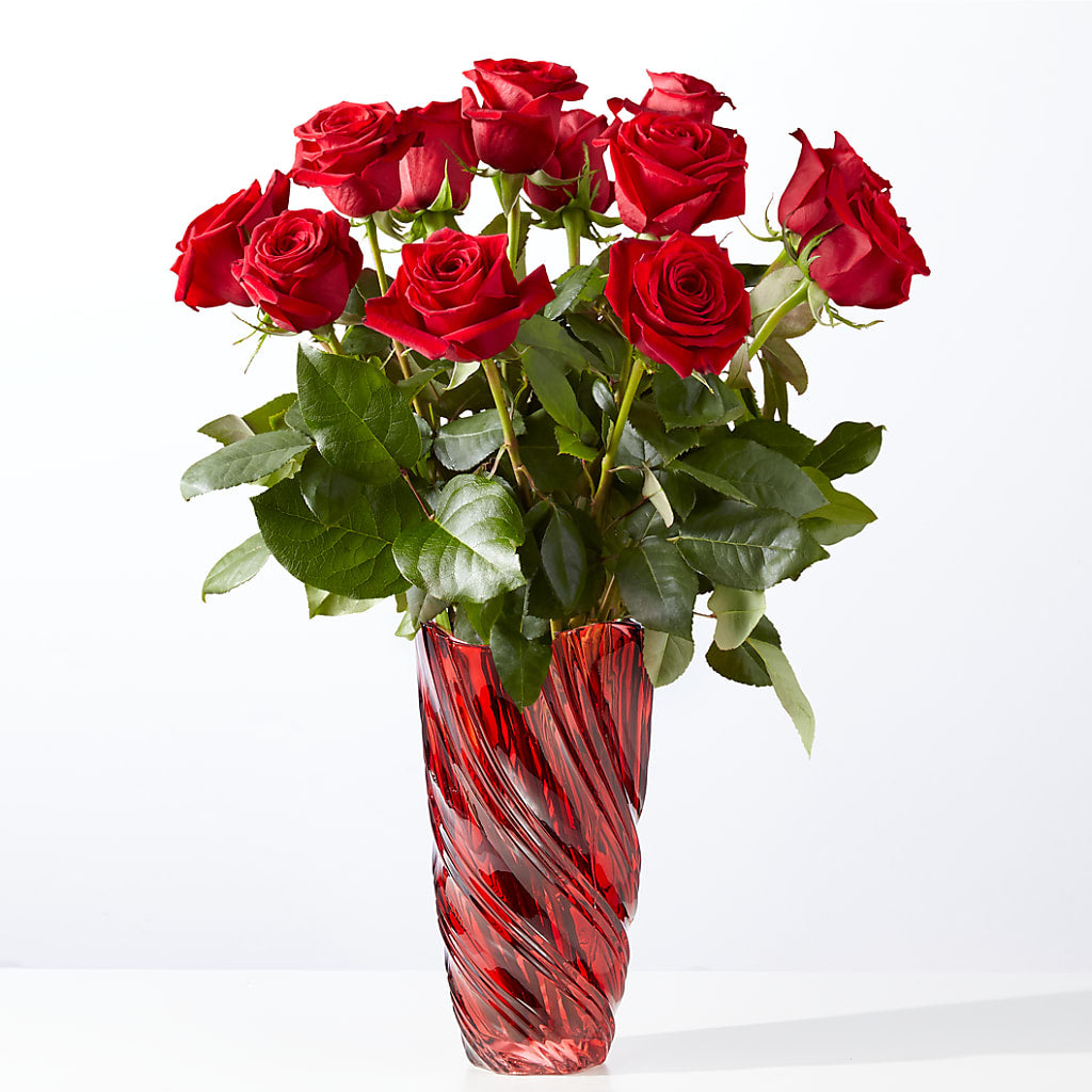 Classic Love Red Rose Bouquet with Luxe Swirl Vase – HARRY'S FLOWERS, Victoria BC