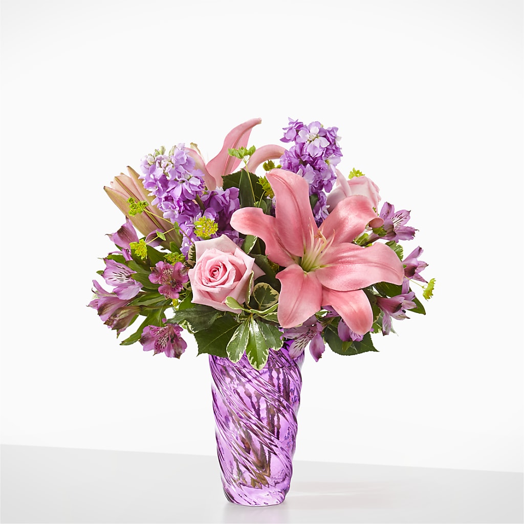 Precious Petals Bouquet with Luxe Swirl Vase – HARRY'S FLOWERS, Victoria BC