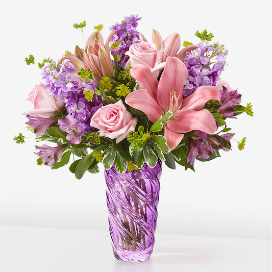 Bouquet Fleurs Précieuses avec Vase Luxe Tourbillonnant