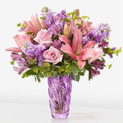 Bouquet Fleurs Précieuses avec Vase Luxe Tourbillonnant