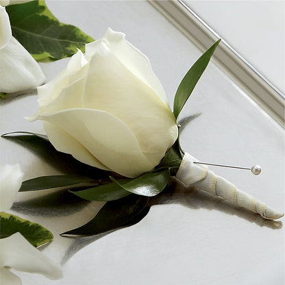 White Rose Boutonniere – HARRY'S FLOWERS, Victoria BC